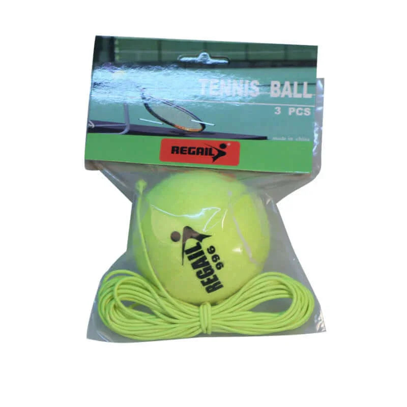 Tennis training device with three neon balls and a responsive rope for skill enhancement.
