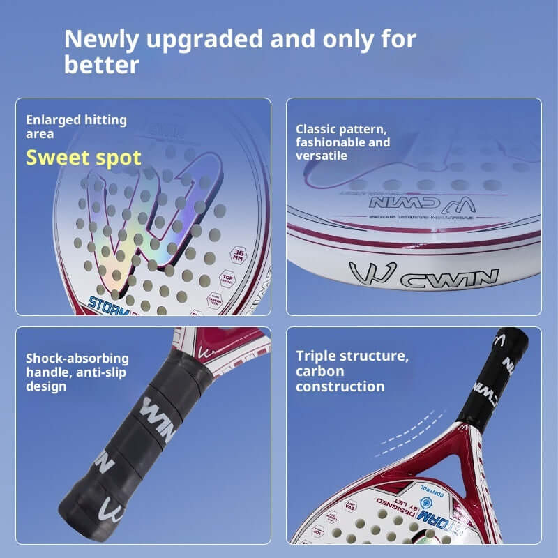 Womens Creative Printed Paddle Tennis Beach Racket features upgraded hitting area and shock-absorbing handle.